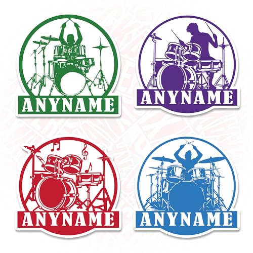 CKAYXISER - Custom Drummer Name Sticker Personalized Rock Drummers Drumming Stickers Drum Waterproof Die-Cut Vinyl Laptop Sticker, Water Bottle Sticker, Funny Car Birthday Gifts for Her Him