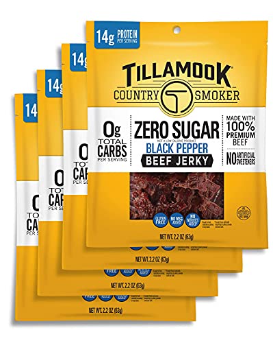 Tillamook Country Smoker Keto Friendly Zero Sugar Beef Jerky, Black Pepper, 2.2 Ounce (Pack Of 4) #TOP2