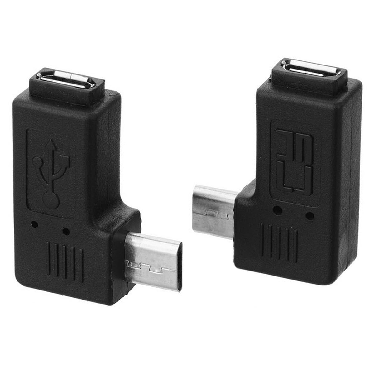 Cablecc 2pcs 9mm Long Connector 90 Degree Left & Right Angled Micro USB 2.0 5Pin Male to Female Extension Adapter