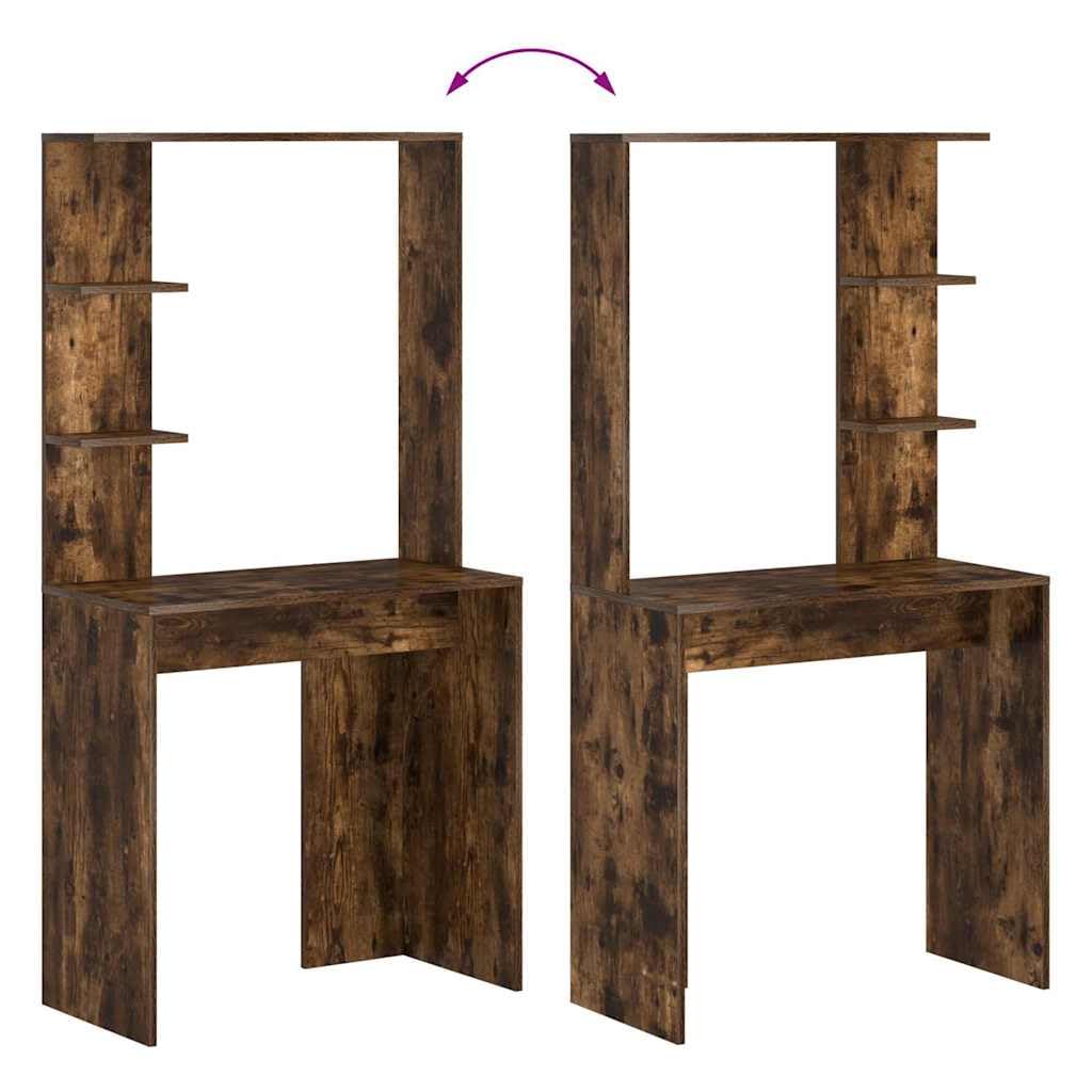 Scrivania con scaffale, in rovere affumicato, 78,5 x 37 x 154,5 cm, moderna scrivania per computer per casa, ufficio, studio, con spazio di archiviazione e piano di lavoro funzionale