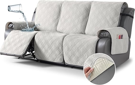 Blessing Recliner Chair Cover, Oversized Recliner Covers for 3 Seater, Non Slip Reclining Chair Cover for Kids, Pets(Off White, 3 Seater)-image-3