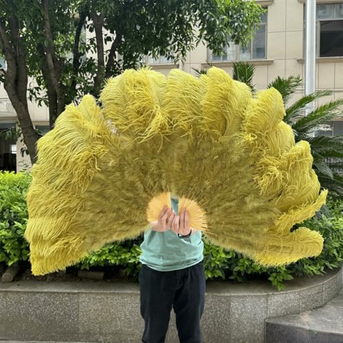 Abanicos de plumas de avestruz de color rosa melocotón natural, 100/130 cm, plegables, de mano, para decorar fiestas de Halloween, danza del vientre, 32 cm, verde oliva, pequeño, 1 unidad