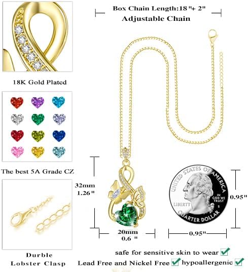 Necklaces for Women 14k /18K Gold Plated Infinity Necklace Pendants with Heart Alexandrite Birthstone Womens Fashion Jewelry Dainty Butterfly-Wedding Anniversary Christmas Birthday Gifts for Wife Her Mom image 3
