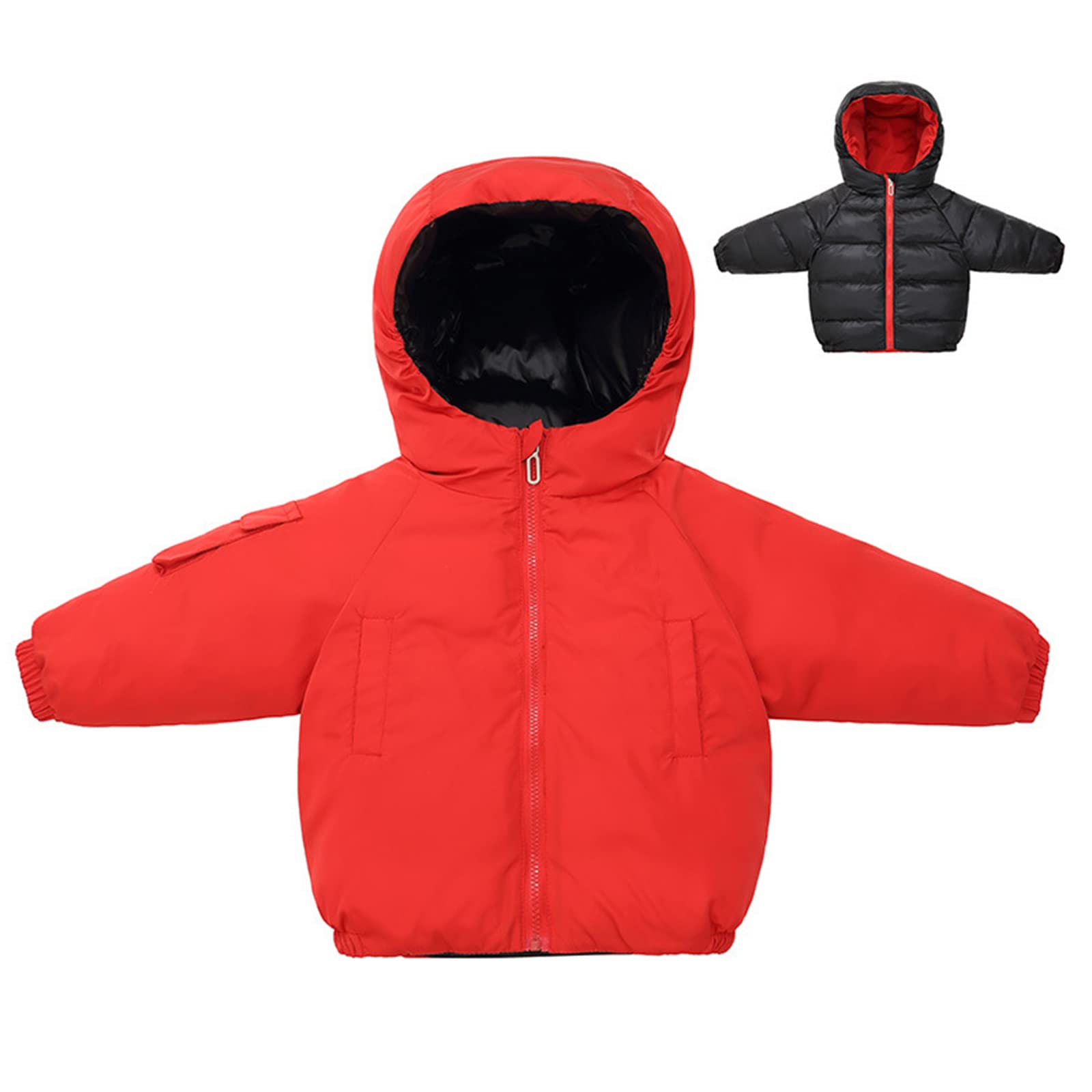 Piumino Double-Face Ispessito per Bambini Inverno Ragazzi e Ragazze Piumino Bianco con Cappuccio Invernale Capispalla Caldo Antivento,Red,11(110CM19KG)