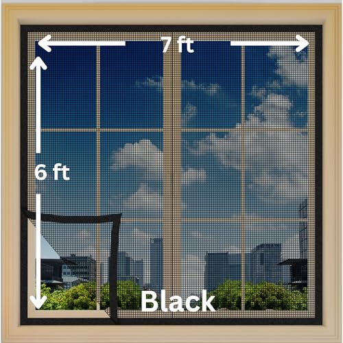 Image of Fiberglass Mosquito Net for Windows Colour - Black (Size - 6x7 ft, 72x84 Inch) Pre Stitched with Fastener Loop Tape on All Four Borders, Window /Door DIY Bug Insect Mesh, Ready to Use Net.