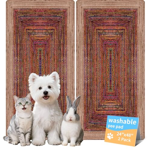 Washable Pee Pads for Dogs, Reusable Puppy Potty Training Pads, Ultra-Absorbent Thick Waterproof Leak-Proof Non-Slip Pads & Mat for Crate, Playpen, Floor, Whelping & Housebreaking , 2 Pack 24"x48"