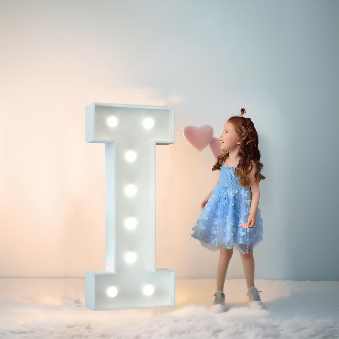 2.3FT/3.3FT/4FT Large Marquee Letters LED Light Up Sign White Light(Letter I,4FT/120CM)