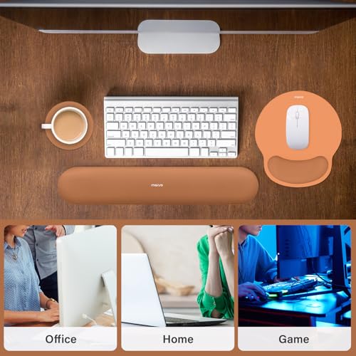 Image of MOSISO Wrist Rest Support for Mouse Pad&Keyboard Set, Circle Curved Ergonomic Mousepad&Coaster Non-Slip Base Home /Office Pain Relief&Easy Typing Pad with Soft Cloth&Silicone Lining, Cosmic Orange