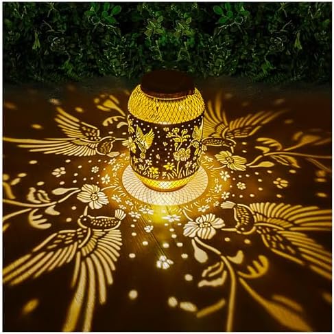 Solar Lantern Outdoor Hummingbird Garden Decor, IP65 Waterproof Hanging Solar Powered Lights Birthdays Gifts for Women Mom, Metal Decorative Light for Patio Yard Lawn Porch Backyard Christmas
