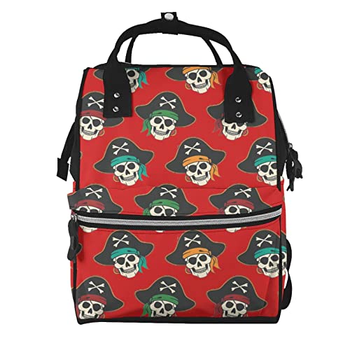 Sac à langer imprimé capitaine pirate noir de grande capacité pour voyage