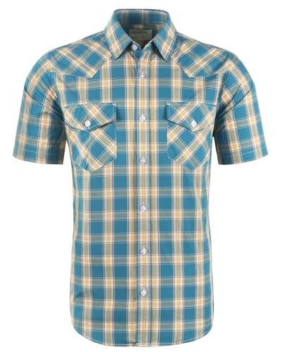 NUTEXROL Mens Short Sleeve Plaid Button Down Shirt Western Casual Shirts with Two Pockets, Lake Blue, S