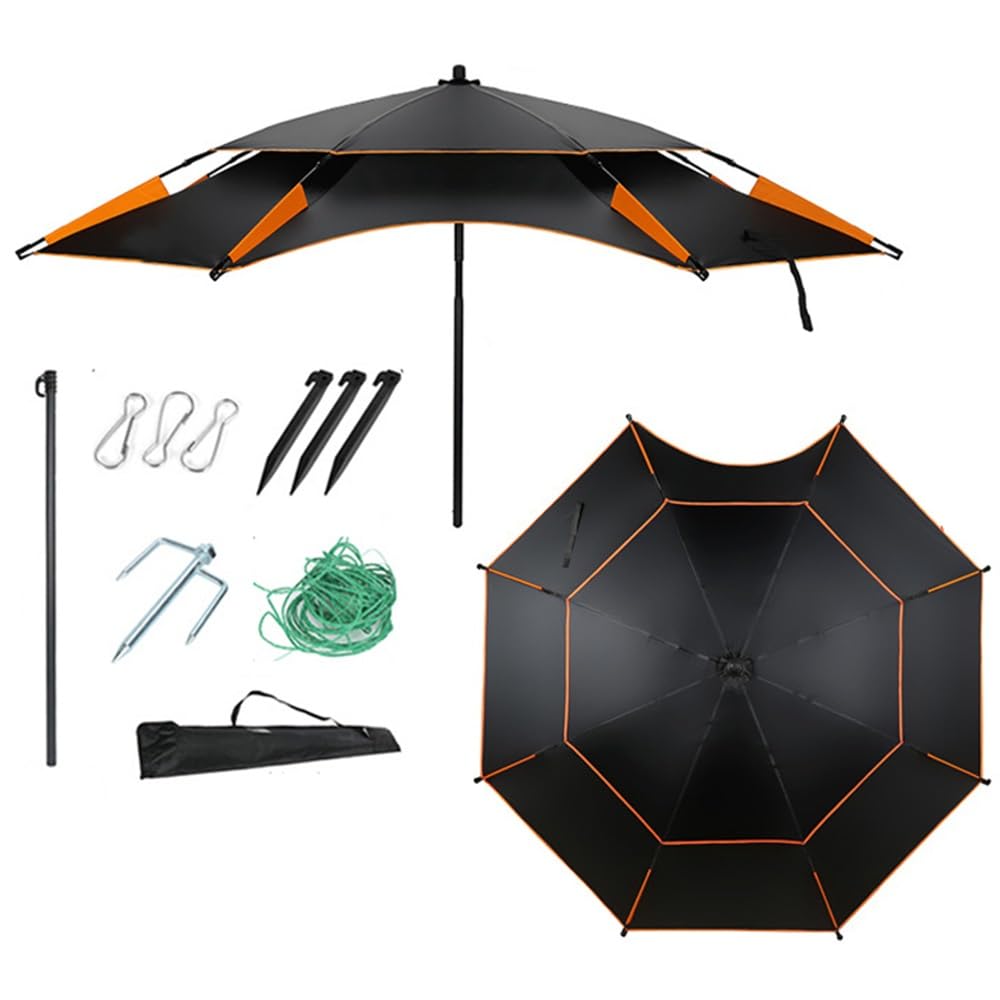 Sombrilla De Playa Antiviento Sombrilla De Jardín Protección UV Sombrilla De Pesca Doble Techo Función De Inclinación(Orange,2.4m)