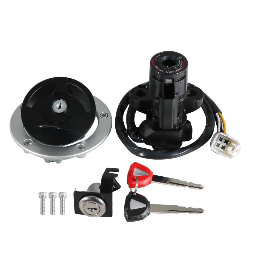 Ignition Switch Fuel Gas Cap Seat Lock Keys Replacement Kit for Kawasaki 27005-0568 27045-5492 51049-0030, for Kawasaki ZX1000 Ninja ZX10R 2013-2015