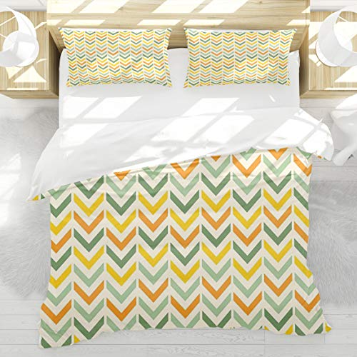 BEDNRY Bedding Set,Chevron Retro Countryside Colors Zigzags in Vertical Direction Striped Composition,Decorative 3 Pieces,1 Duvet Cover with 2 Pillow Shams,Single(135 x 200cm) SIZE