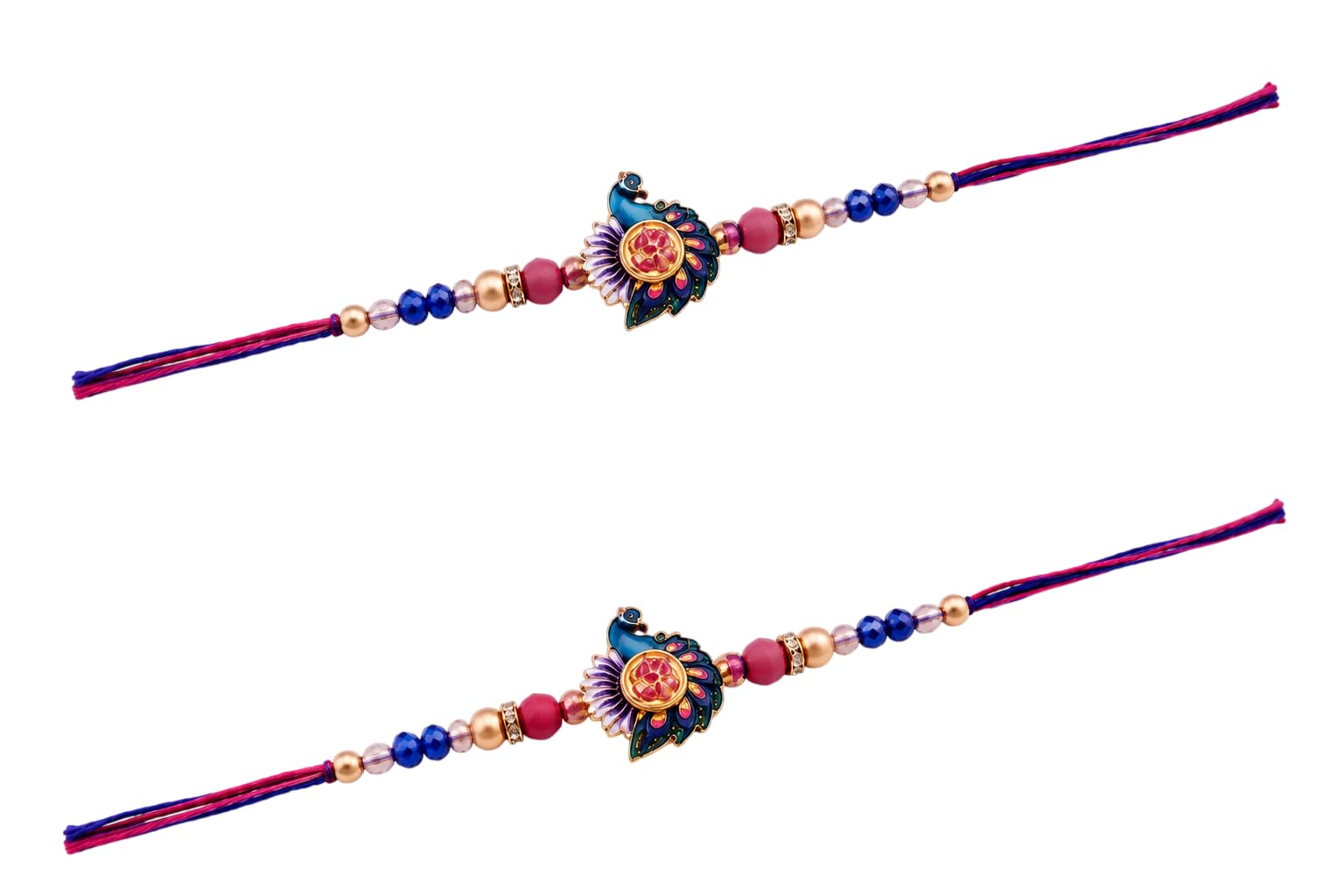 Peacock Rakhi with Crystal Beads and Enamel Work, Pack of 2-image-42