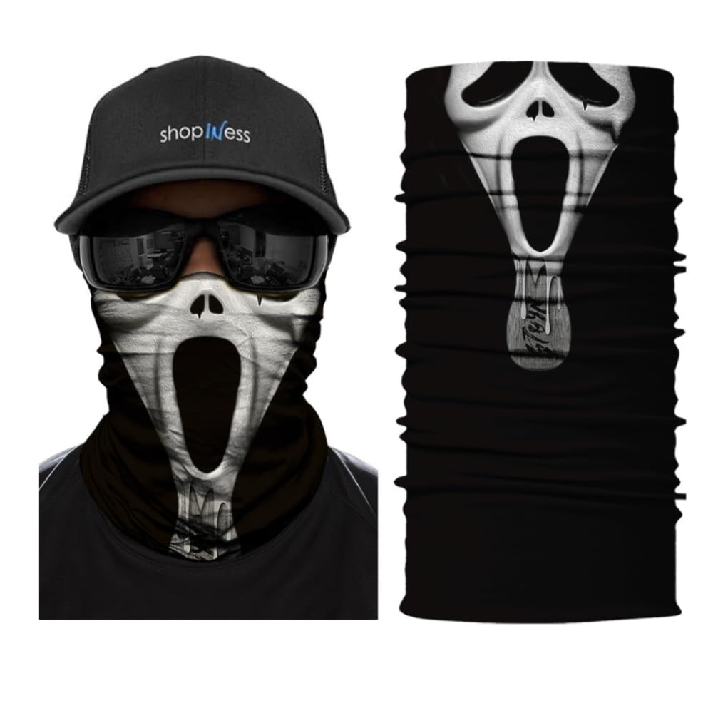 ShopINess Scaldacollo Multifunzionale Maschera Horror – Bandana Tubolare Unisex in Microfibra Traspirante per Moto Sport e Halloween
