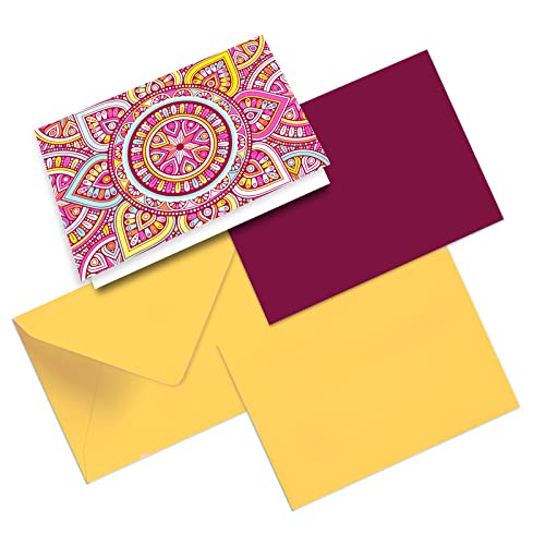 Clickedin - Blank Cards, Greeting Note Empty Message Cards with Envelops, 12 Pieces (Mandala Design)