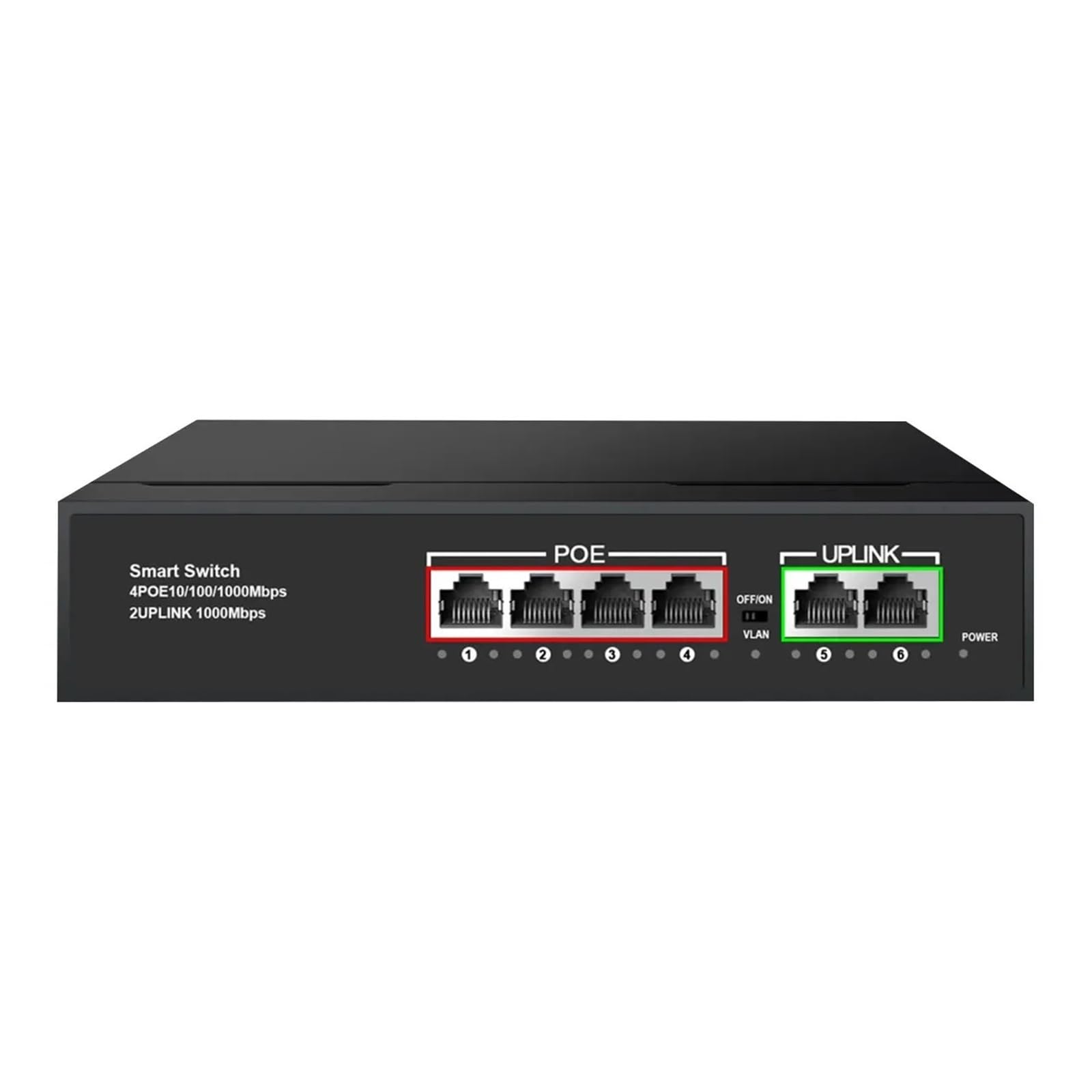 Przełącznik sieciowy, Gigabitowy Przełącznik POE 4 Port POE 2 Łącze W Górę 1000 Mb/s Ethernet Przełącznik POE 52V 65W Przełącznik Sieciowy Do Kamery IP I Bezprzewodowego AP,Niezawodny(Nero)