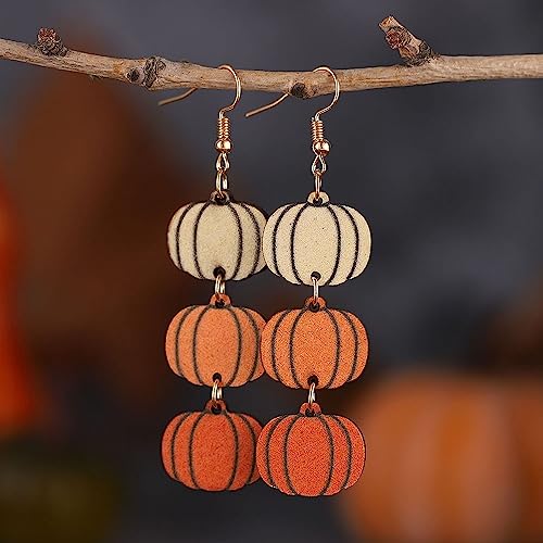 Funny Cute Halloween Cartoon Pumpkin Ghost Drop Dangle Earrings Handmade Lightweight Bat Witch Double-Sided Wooden Earrings for Women Halloween Party Costumes Holiday Jewelry Gifts4