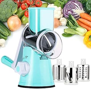 Manual Rotary Cheese Grater - Round Mandoline Slicer with Strong Suction Base, Vegetable