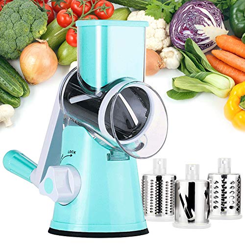 Manual Rotary Cheese Grater - Round Mandoline Slicer with Strong Suction Base Vegetable Slicer Nuts Grinder Cheese Shredder Rotary Grater -Blue