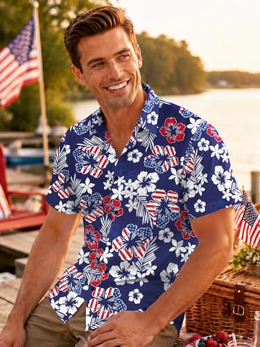 Image of Yoimira Hawaiian Shirts for Men, Print Mens Casual Short Sleeve Button Down Shirts Floral Aloha Beach Shirt