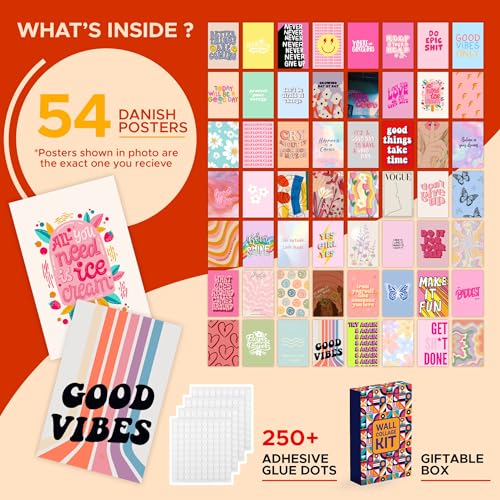 Image of CodersParadise Danish Pastel Wall Collage Kit - 54 Premium Aesthetic 4x6 Inch Posters| Soft Pastel Room Decor Prints for Bedroom & Living Room | Cute Minimalist Wall Art for Aesthetic Interior Styling