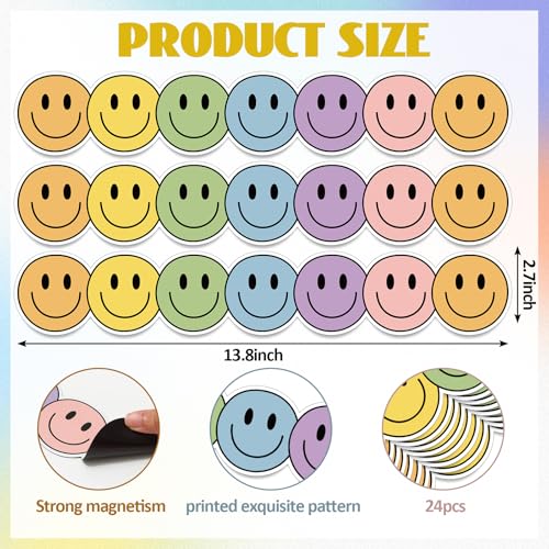 Image of Whaline 24 Pcs Boho Happy Face Magnetic Bulletin Board Border Colorful Smile Face Magnetic Strips Border Trim for Back to School Office Classroom Decor
