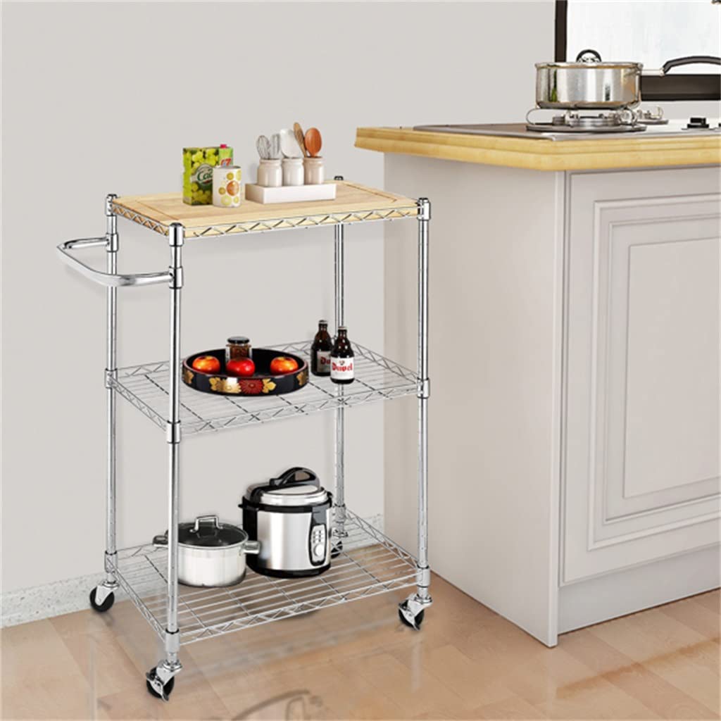 Carrello Carrello per Cucina e Microonde a 3 Livelli 60x35x85CM Carrello portaoggetti in Legno e Cromo (B 1 pz)