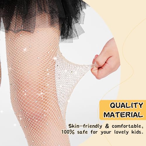 MANZI 2 Pairs Girls Fishnet Stockings Sparkle Rhinestone Fishnet Tights Kids Glitter Hollow Out Pantyhose4