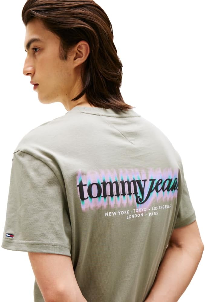 Tommy Jeans Men's Short Sleeve Cotton T-Shirts with Blurred Printed Back Graphic - Image 2