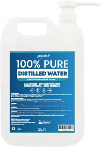 Lucemill Distilled Water | 5 Litre | Distilled Water for CPAP Machines, Irons, Cleaning Machines and More | Made in the UK I with Pump Dispenser