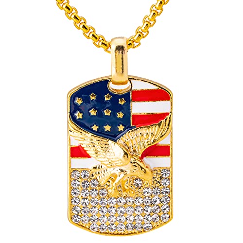 Priwety American Flag Dog Tags Military Eagle Gold Necklace For Men Kids #TOP30