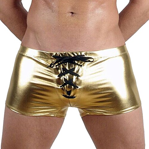 K-Men Mens Metallic Shiny Underpant Boxer Shorts Lace up Underwear Brief Bikinis3
