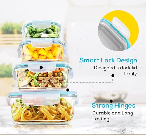KICHLY Glass meal prep containers - Airtight Storage glass food containers with lids for Freezer - Snap locking, Dishwasher safe, Oven Friendly, & BPA Free (Blue, Pack of 48) - Image 5