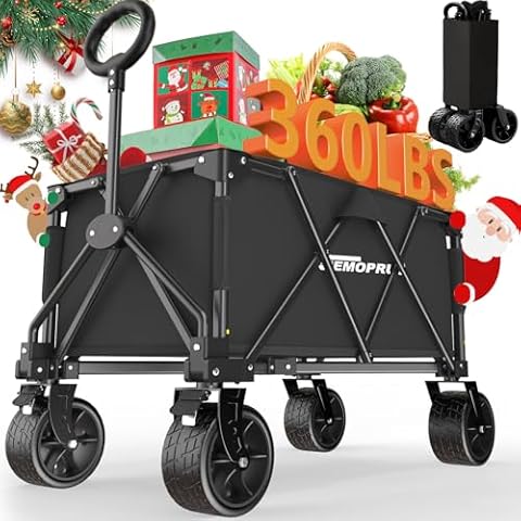 Collapsible Wagon Cart Foldable, 360LBS Heavy Duty Folding Beach Wagon with Wheels, Portable Shopping Cart for Groceries, Folding Utility Wagon for Grocery, Camping, Shopping, Sports, Garden Cover