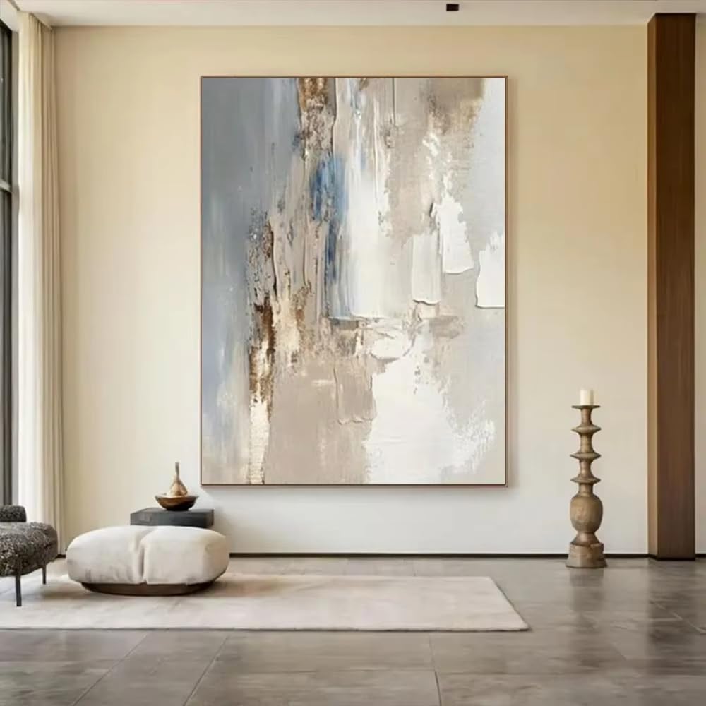 IHHGNB Large Abstract Painting on Canvas Prints Poster Beige Blue Gray Minimalist Art Textured Wall Art for Home Decor Artwork(30x40cm(12x16in)/No frame)