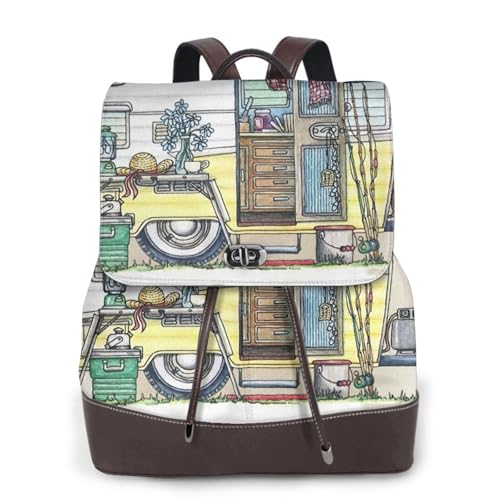 Sac à dos en cuir pour ordinateur portable Happy Campers noir taille unique