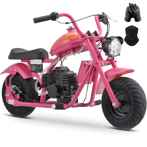 HOVER HEART Gas Mini Chopper Bike, DB004 Model 4 Stroke Kids Dirt Bike with Big Headlight, Premium Tire, Metal Frame, Disc Brakes, Max Load 165Lbs, Up to 20Mph, EPA Approved (Pink)