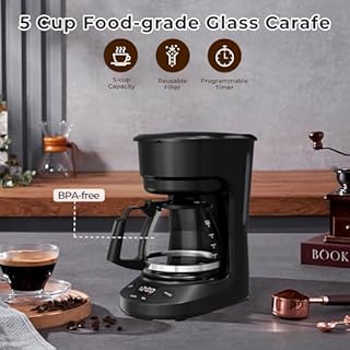 5 Cup Small Coffee Maker with Timer (5 oz/cup), Programmable Drip Coffee Machine with Auto Shut Off, 2h Keep Warm, BPA-Free Glass Pot, Delay Brew, 25oz Water Tank, Compact for 1-2 People/Home/RV/Dorm