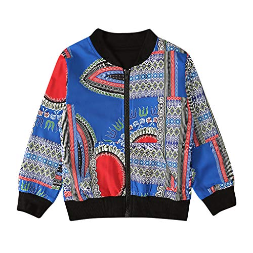 Fall Jacket for Toddler Autumn Dashiki African Coat Toddler Jacket Warm Girl Outwear Boy Kids (Blue, 3-4 Years)