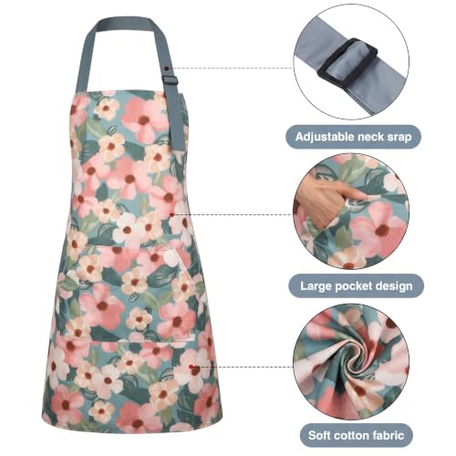 Image of BOUMUSOE 3 Pack Floral Aprons with Pocket, Blooming Womens Aprons