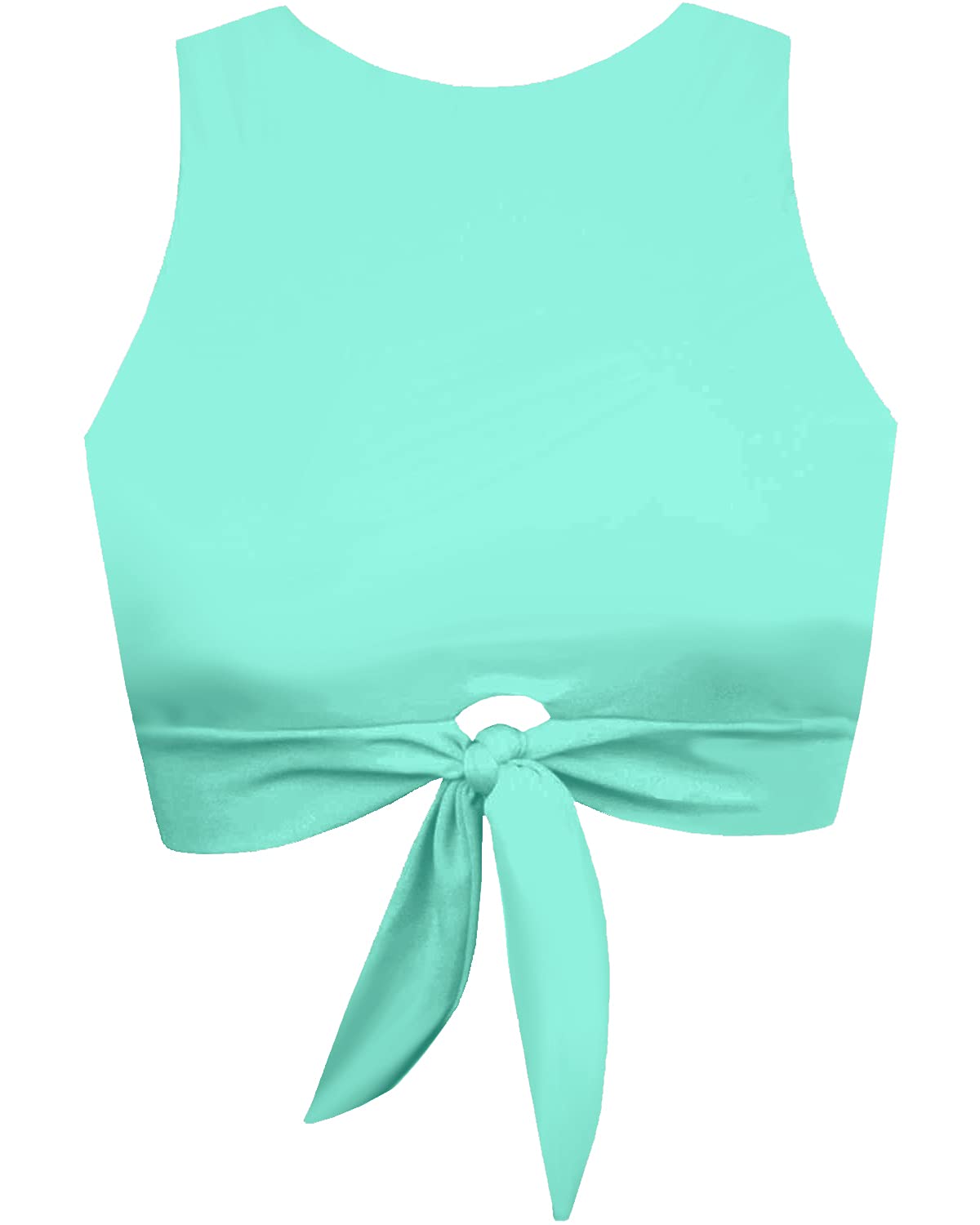 BalasamiWomen's Cut Out Tie Knot Front Scoop High Neck Tank Crop Top Bikini Swimsuit Top Only