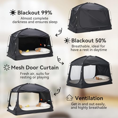 Twin Bed Tent for Adult and Kids, Blackout Bed Tents Reduction 99% Sleeping Tents for Indoor, Portable Tent with Star Light & Storage Bag Breathable Private Space with 3 Doors — view 5