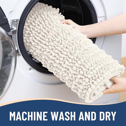 Image of Arotive Luxury Bathroom Ruuner Rugs 54x24, Extra Soft Thick Absorbent Shaggy Chenille Bath Rugs, Machine Wash Dry, Bath Mats for Bathroom Floor, Tub and Shower, Home Decor Accessories, Ivory