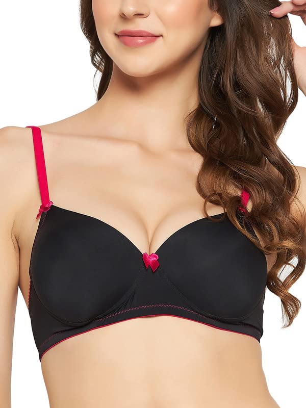 Image of Clovia Women's Polyamide Solid Padded Full Cup Wire Free T-Shirt Bra - Dark Blue