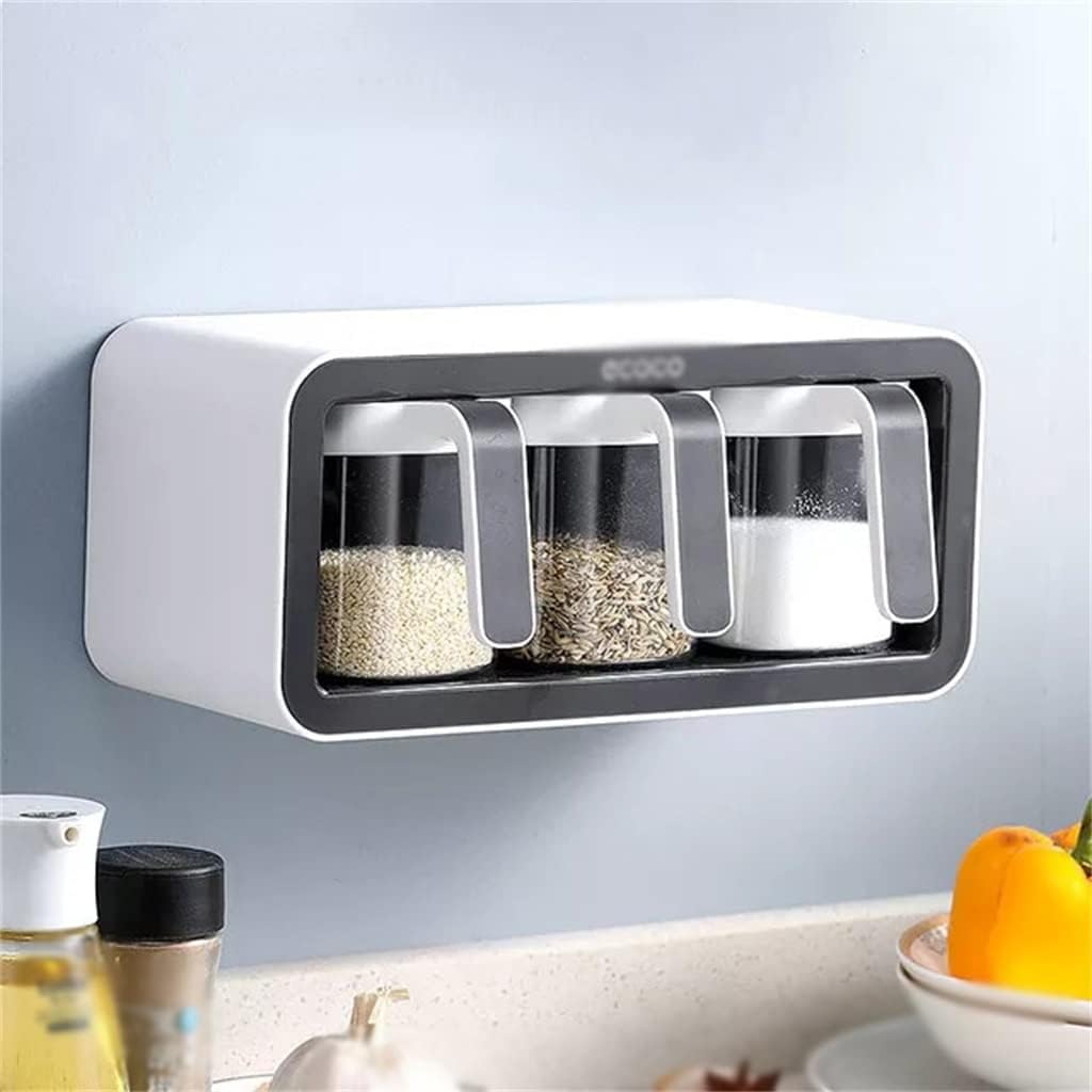 Spice Rack Wall Mounted Storage Box Salt Shaker Seasoning Box With Spoon Kitchen Supplies Storage Set