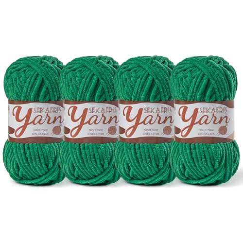 Image of 4 Pack Fluffy Velvet Yarn for Crocheting,Baby Blanket Yarn for Crocheting Soft,200g(262.4yds) Amigurumi Yarns,Plush Chenille Crochet Yarns,Puzzle Yarn for Crochet Weaving Craft(4 Greener)