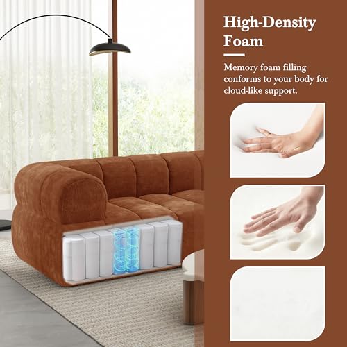 Image of Christopher Knight Home Mania 122 inch Modular L-Shape Sofa Couch with Chaise Lounge, Modern Sectional Sofa Set for Living Room, Boucle Fabric Upholstered Cloud Couch with Deep Seat, Orange