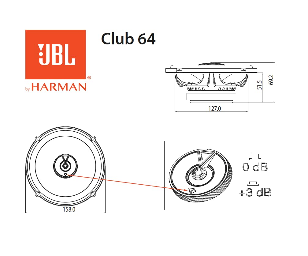JBL Altavoz Club 64 Gen 3 - Altavoces Coche 16.5 cm de Harman Kardon para una Actualización Superior de Parlantes - 180 W Máx, Alta Sensibilidad, Graves Intensos y Magnífica Respuesta en Agudos